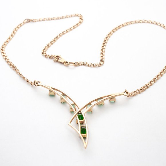 Vintage 14K Gold Chrome Diopside & Beryl Gemstone Necklace w Appraisal Report - Picture 6 of 9